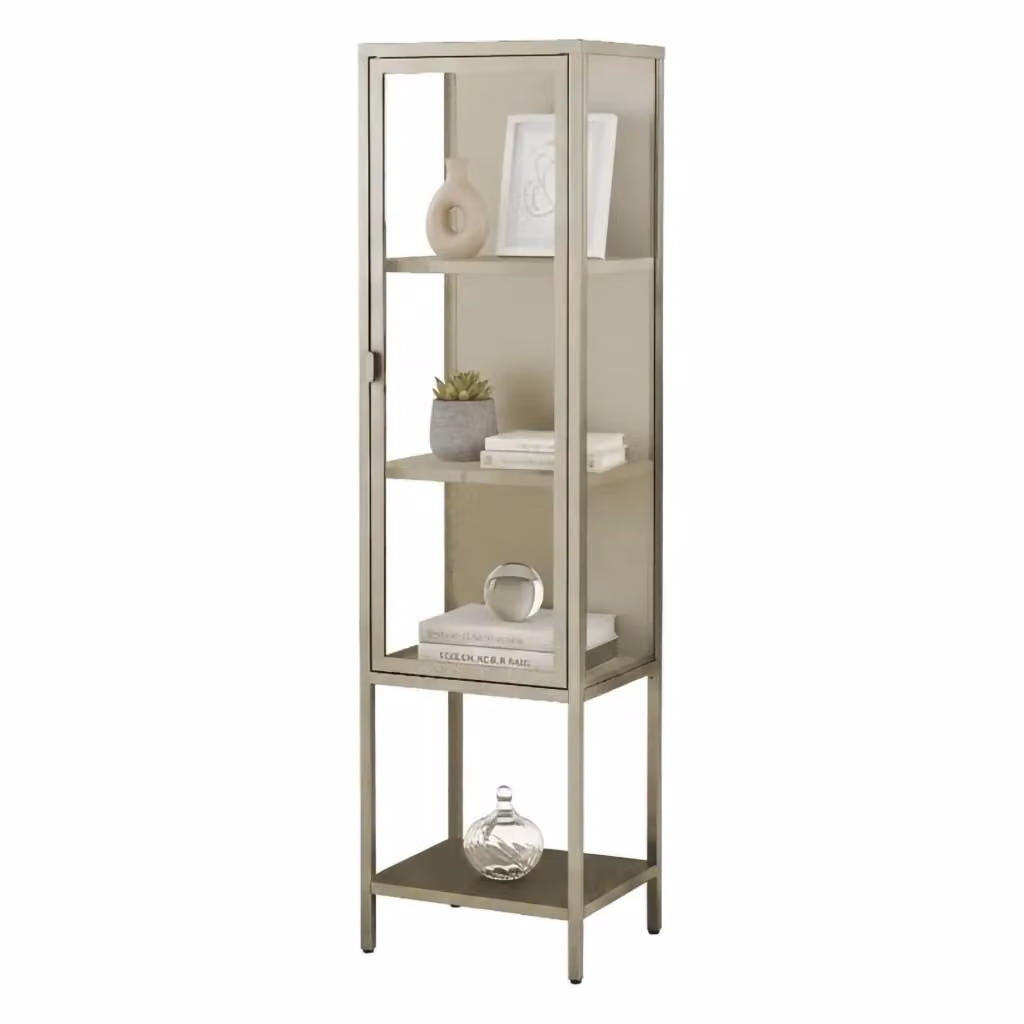 Vetrina Laces DMORA, Credenza espositiva con ante in vetro e ripiani interni, Colore Panna, L/P/H: 42 x 35 x 160 cm – 2