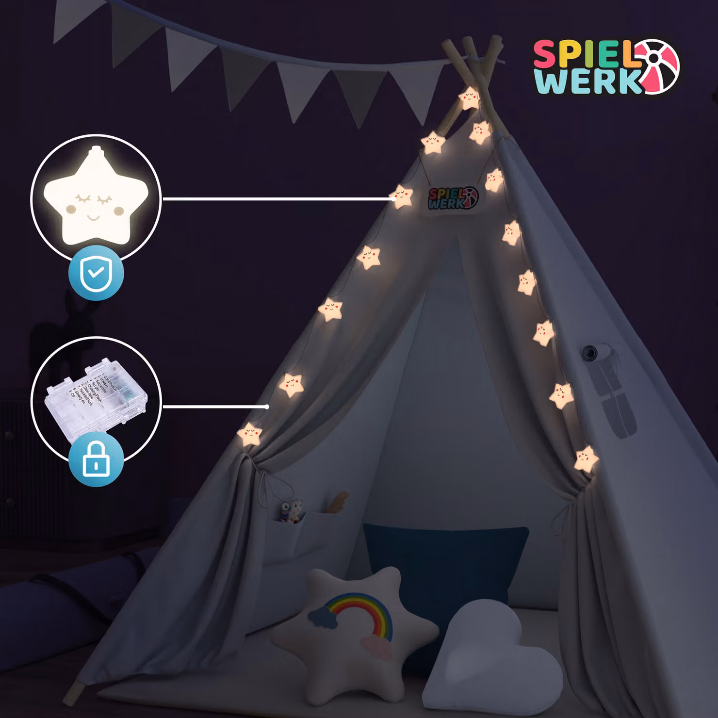 Tenda teepee per bambini Spielwerk grigio L: 160 cm, P: 130 cm, H: 130 cm – 3