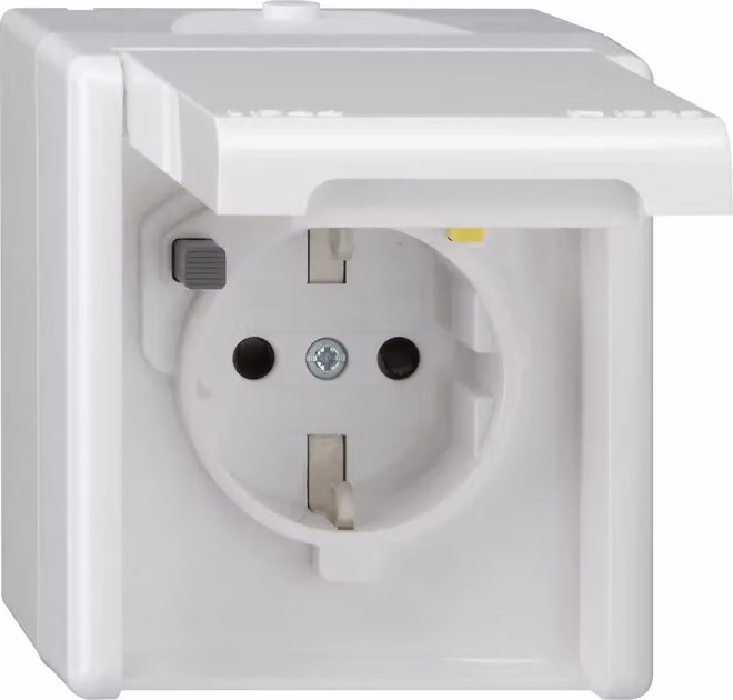 Presa con protezione da dispersione (FI) 30 mA KD + SH WG AP bianco puro 267730