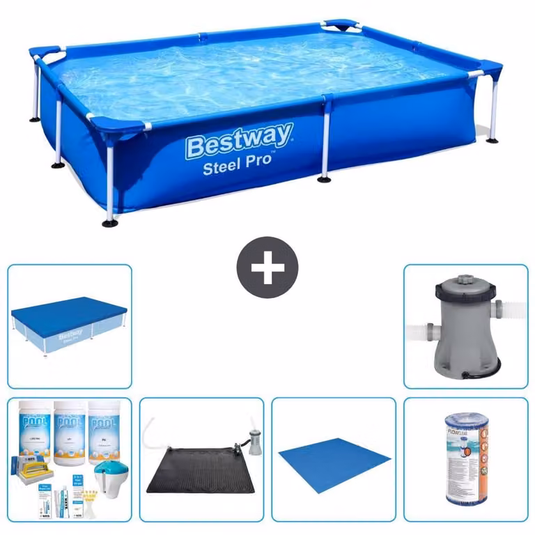 Bestway Steel Pro, piscina rettangolare - 221x150x43 cm - 7 pezzi - Modello S21514