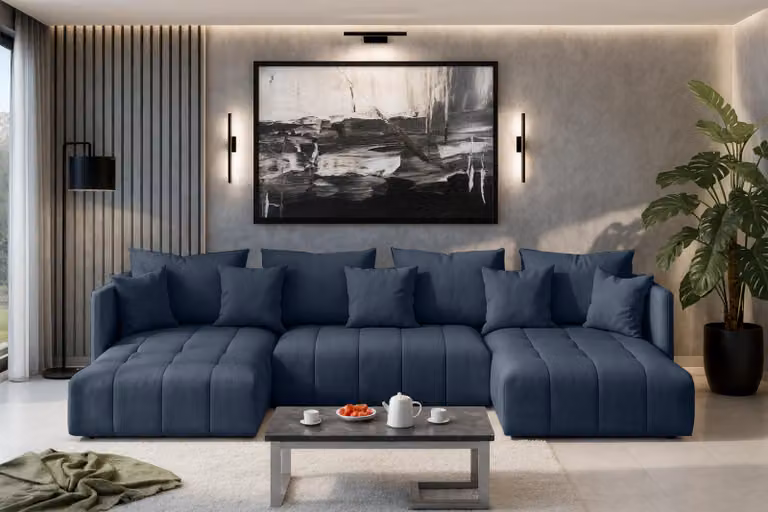 AX LIVING Divano a U con funzione letto Veliro U blu, larghezza 353 cm