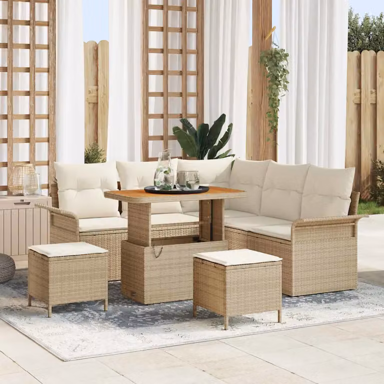 Set Divano da Giardino 8 Pezzi vidaXL in Polyrattan Beige con Cuscini e Tavolino