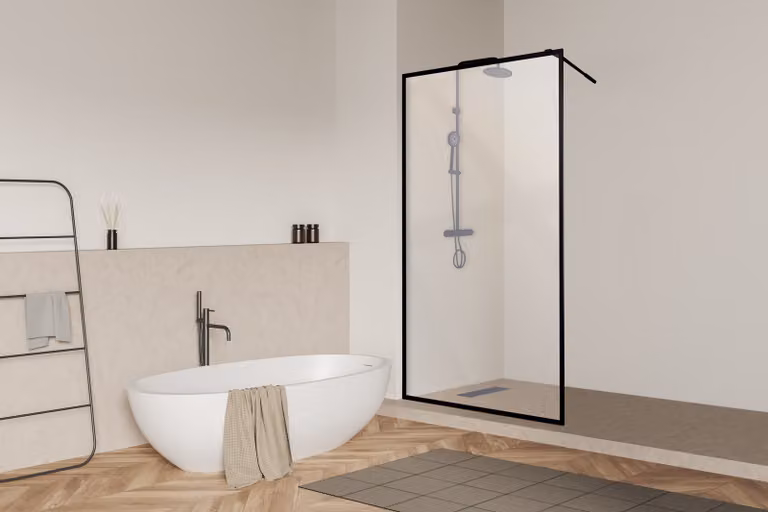 Schermo doccia 120cm MARWELL cabina doccia walk-in stile nero - 120x195cm - doccia walk-in in nero - profili in alluminio di alta qualità