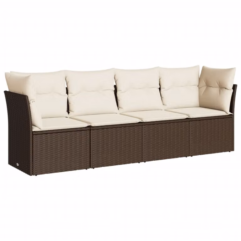 Set Divano da Giardino 4 pz con Cuscini Marrone in Polyrattan