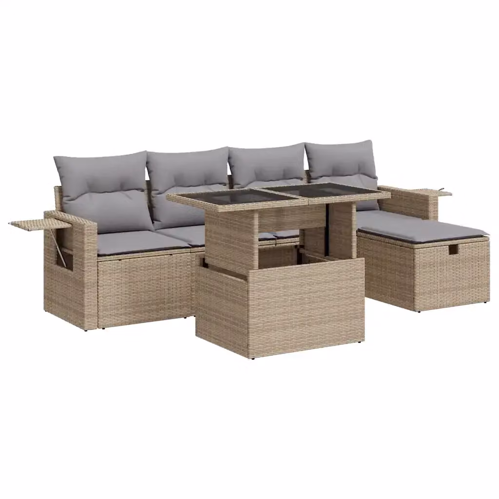 Set Divano da Giardino 6 pz vidaXL in Polyrattan con Cuscini Beige e Tavolino per Terrazza e Giardino – 2