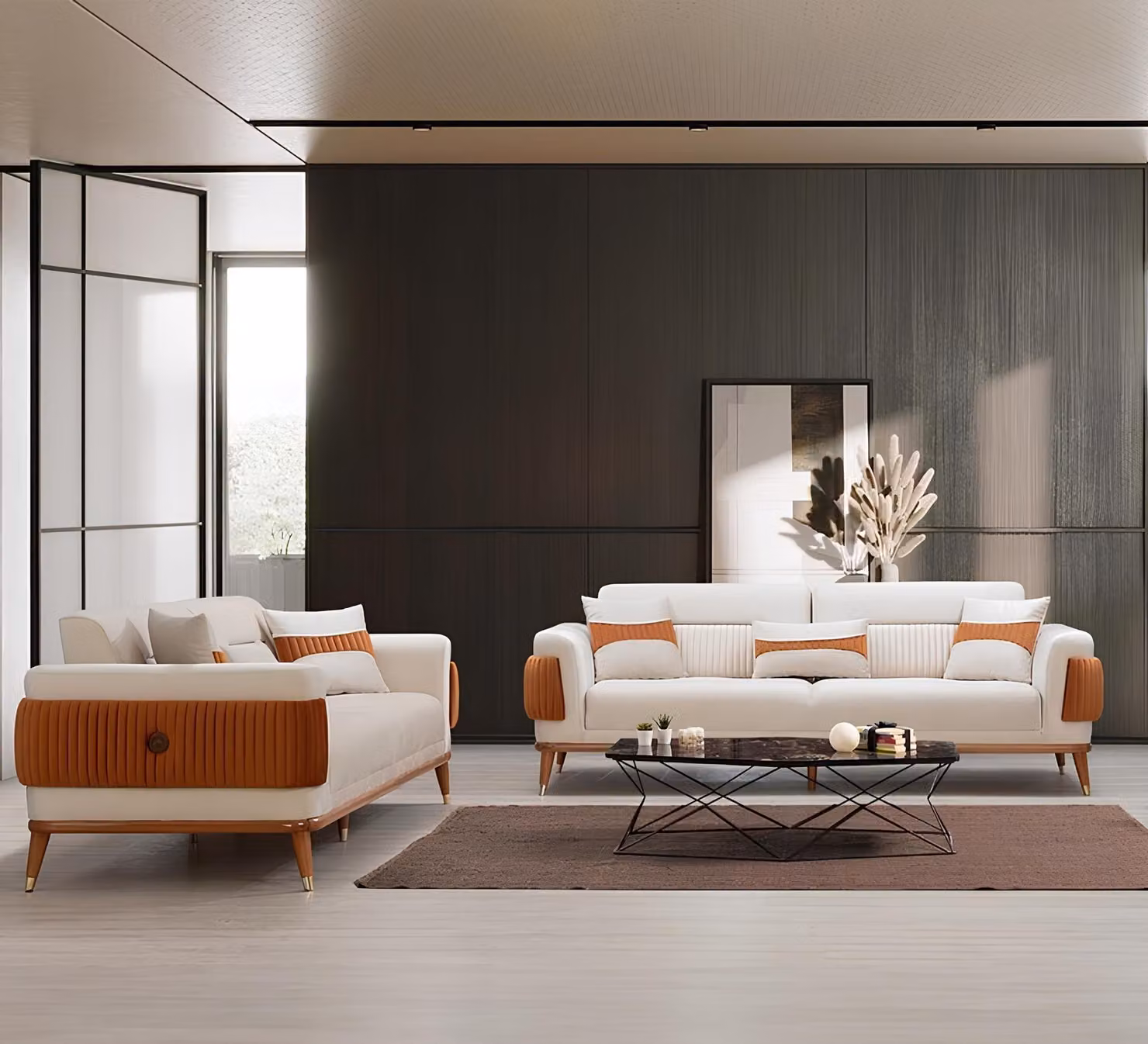Sofagarnitur in stilvollem Design Atmosphäre von Stil und Wärme