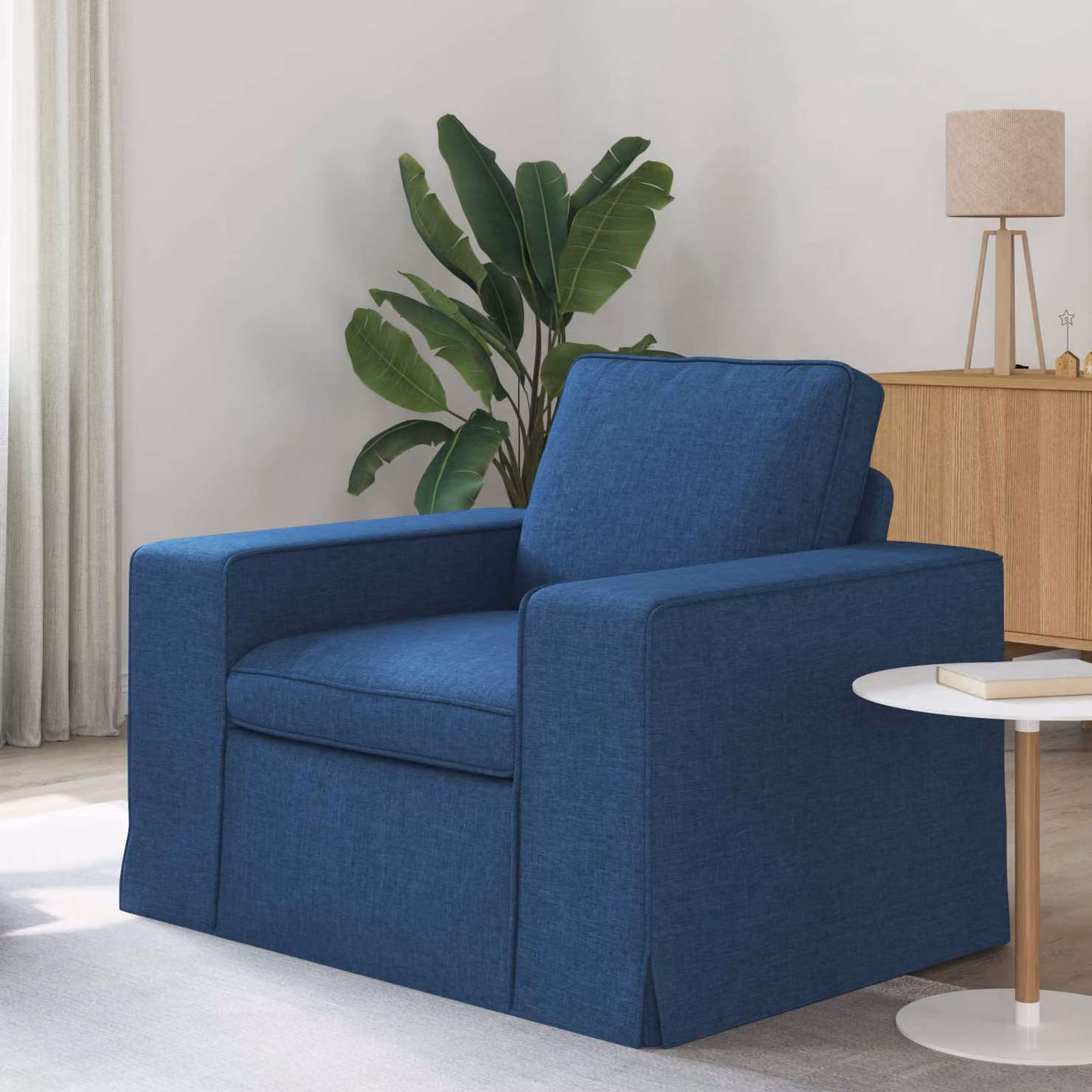 vidaXL Divano Moderno in Tessuto Blu con Struttura in Metallo L: 103 cm, P: 80 cm, H: 82 cm – 1