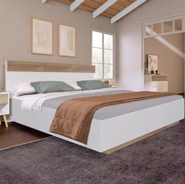 Letto matrimoniale ULEVR 180x200 cm con rete a doghe e testiera, effetto rovere Sonoma e bianco