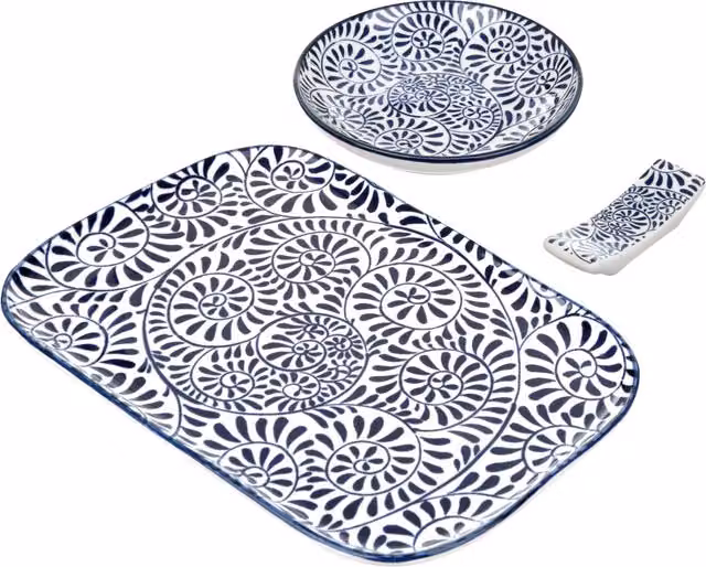 Set sushi Sushiko da 3 pezzi in ceramica blu con piattino rettangolare di 23 cm