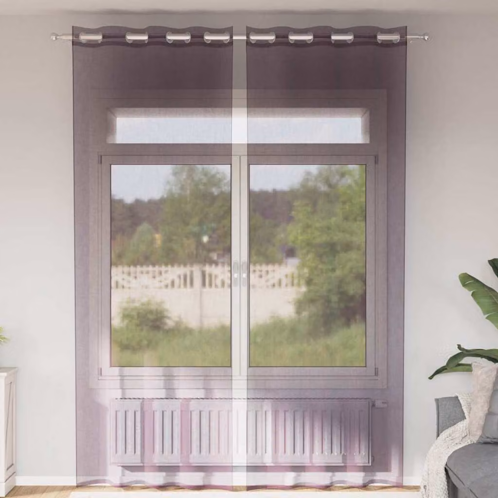 Set di 2 tende in voile semi-trasparenti vidaXL con occhielli, colore viola, L: 140 cm, H: 300 cm