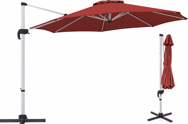 Ombrellone COSTWAY Ø 330 cm, ombrellone a sbalzo con manovella, ruotabile a 360°, angolo di inclinazione regolabile, UPF 50+, ombrellone da giardino, ombrellone da mercato rosso