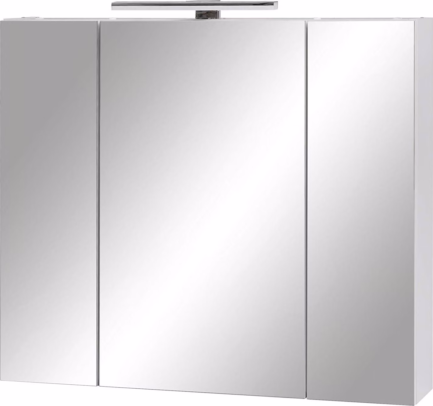 Specchio a muro 80x74,4x16 cm, con 3 ante, illuminazione LED, 6 ripiani in vetro, finitura bianco opaco