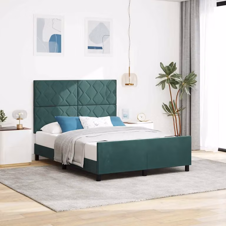 Letto a molle con testiera vidaXL in velluto verde scuro L: 160 cm, P: 200 cm