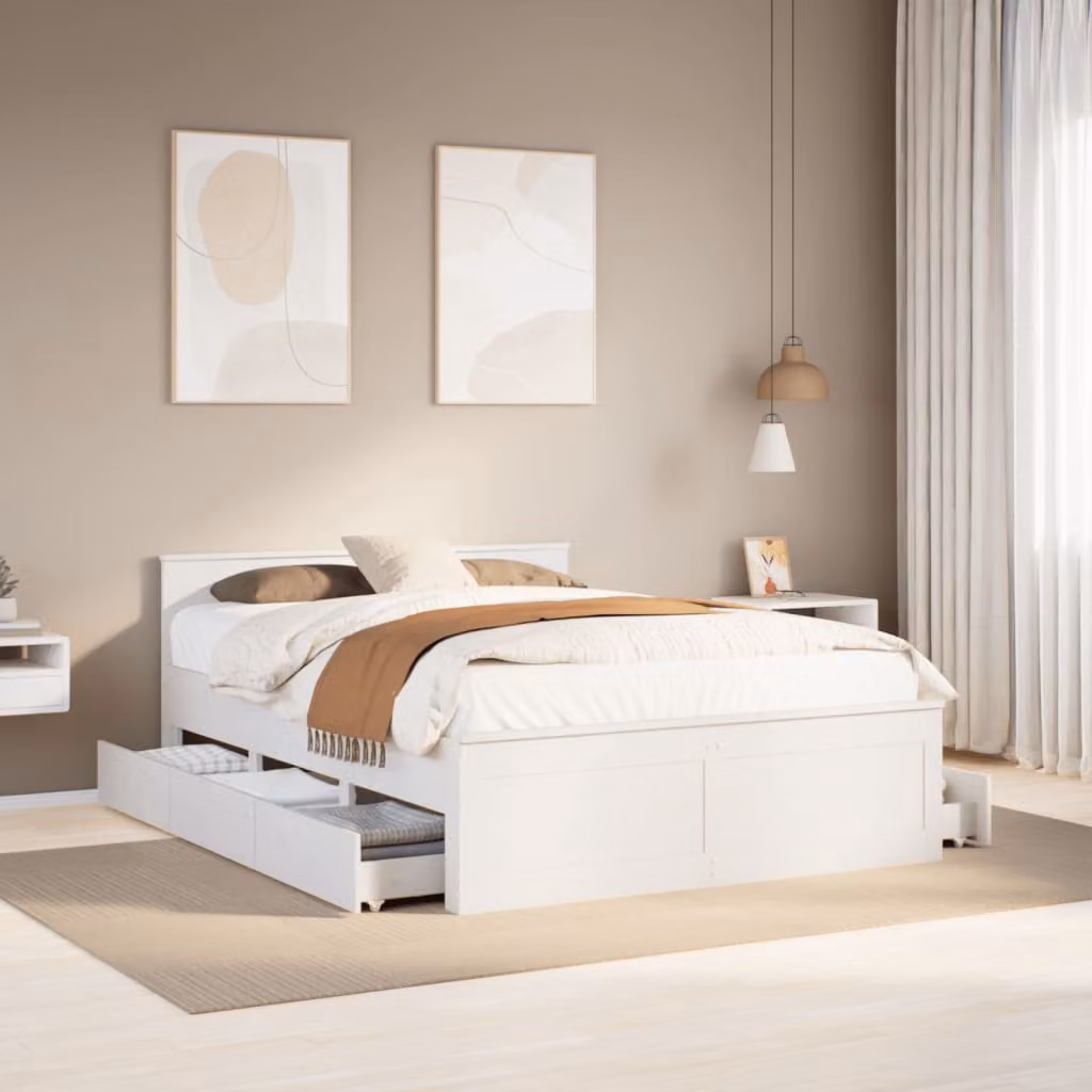 Letto con giroletto e testata vidaXL in legno di pino bianco L/P/H: 200 x 140 x 206 cm