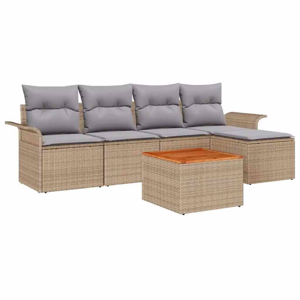 Set Divano da Giardino vidaXL 6 Pezzi in Polyrattan Beige con Cuscini e Tavolino Moderno – 2
