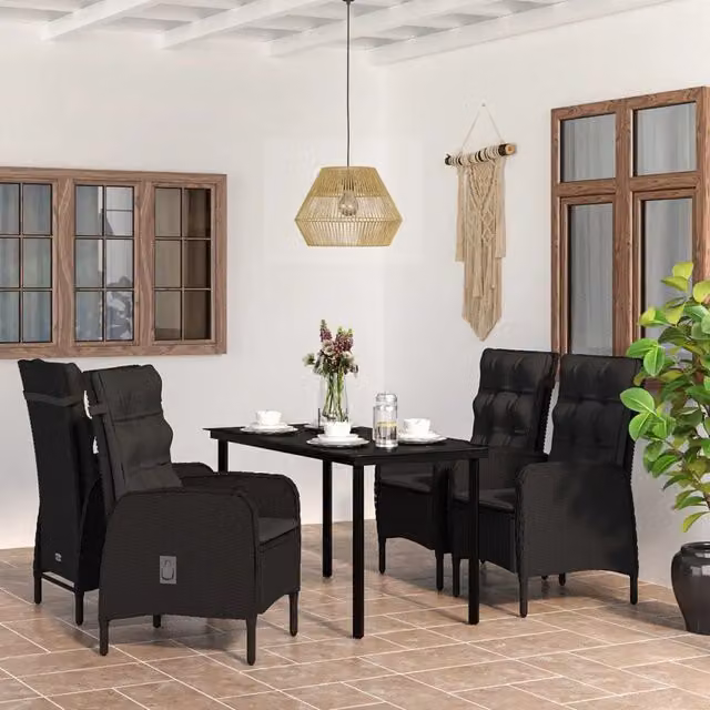 Set da Pranzo da Giardino 5 pz con Cuscini Nero 3099355