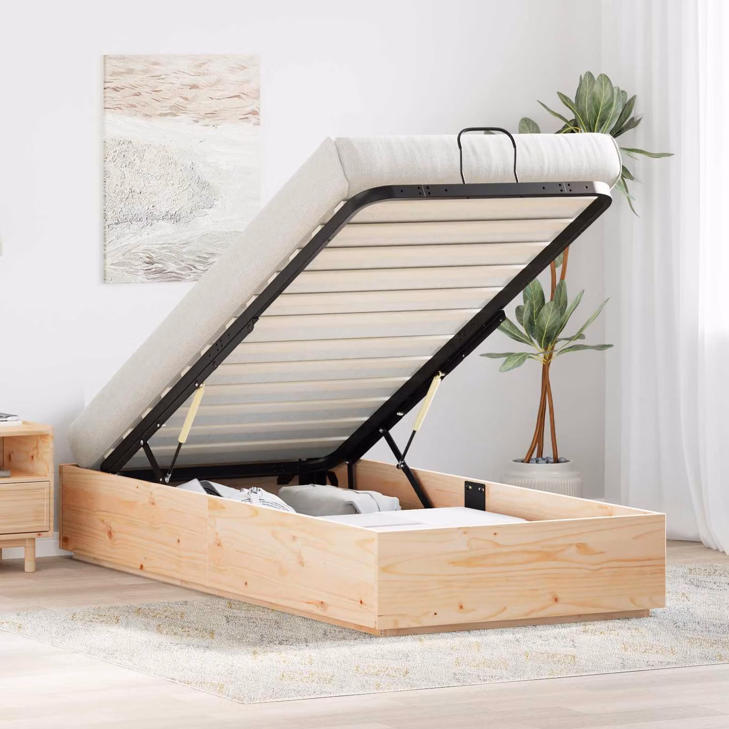 vidaXL Letto Ottomano con Ripostiglio in Legno di Pino Naturale L: 200 cm, P: 80 cm, H: 81 cm
