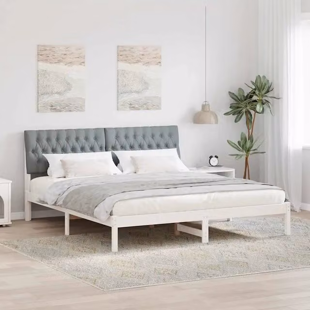 Letto con Testiera Rivestita-Struttura Letto con Testiera Bianco 180 x 200 cm