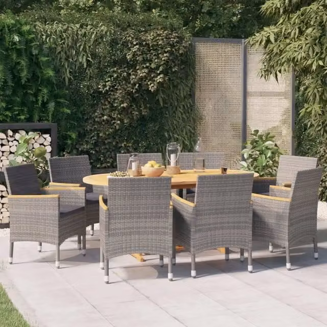 Set da Pranzo per Giardino 9 pz con Cuscini Grigio 3103599