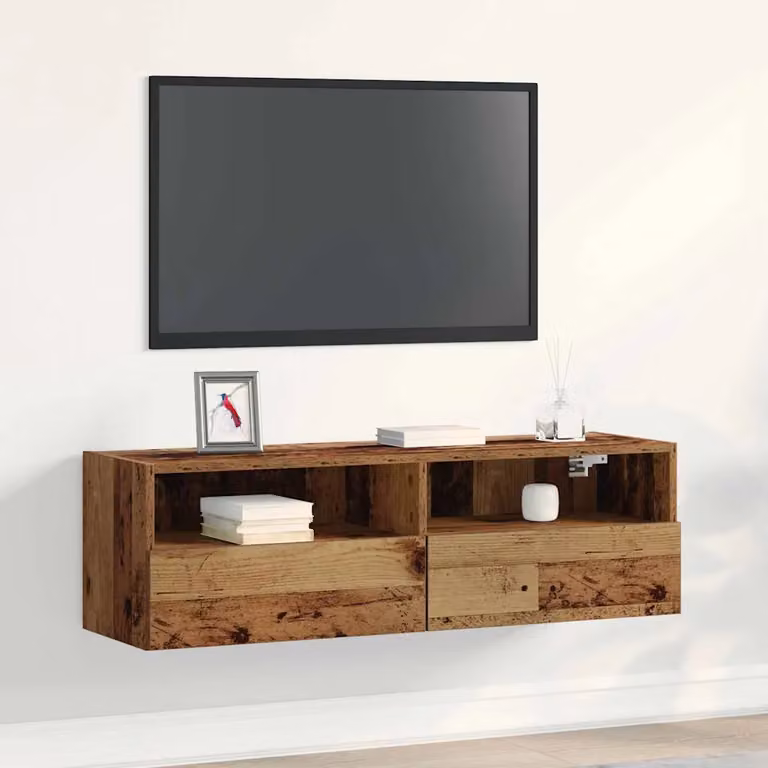 Mobile TV da parete vidaXL in legno vecchio marrone, L 100 x P 30 x H 30 cm