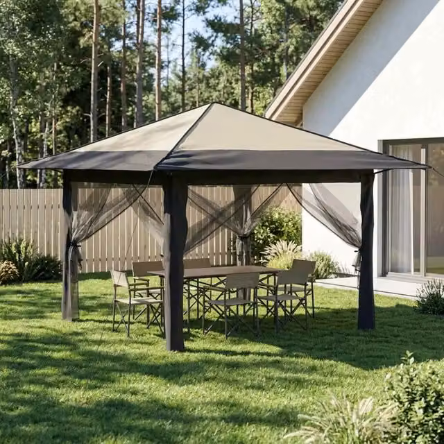 Gazebo con 4 Pareti 3,3 x 3,3 m Crema e Antracite 42036815