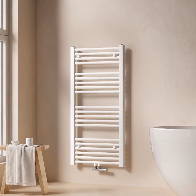 EMKE radiatore bagno asciugamani radiatore 50x100cm 427 Watt di potenza bianco attacco centrale riscaldamento senza elemento riscaldante