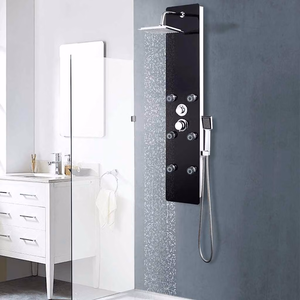 Pannello Doccia Singolo Fisso in Vetro Trasparente vidaXL con Profilo in Acciaio Inox Nero L/P/H: 25 x 44,6 x 130 cm