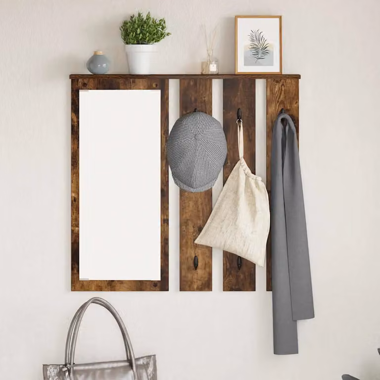 Appendiabiti a muro moderno vidaXL in legno e metallo, colore marrone, L 84 x P 10 x H 80 cm