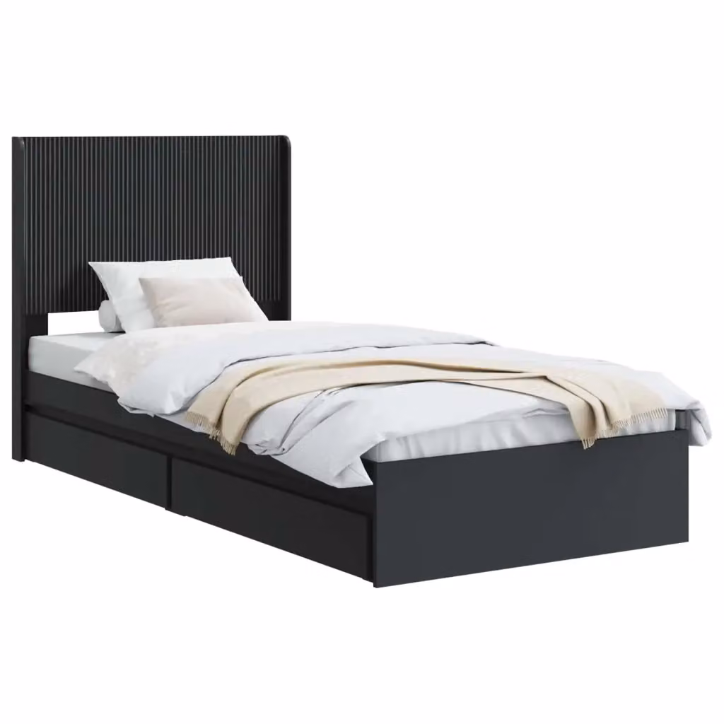 Letto con contenitore e testata DESIGN IN in tessuto Nero L: 80 cm, P: 190 cm – 2