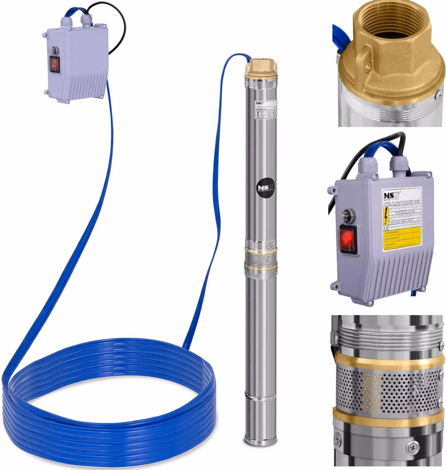 Pompa da pozzo Expondo MSW - 70 mm / 2,75'' - 3800 l/h - 370 W - cavo da 20 m / prevalenza 39 m - acciaio inossidabile