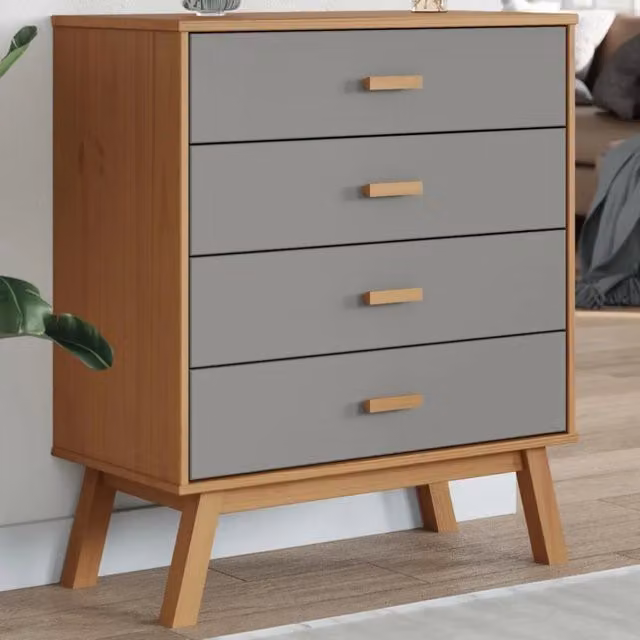 Cassettiera in legno massello di pino stile scandinavo vidaXL Grigia e Marrone L: 90 cm, P: 39 cm, H: 76,5 cm