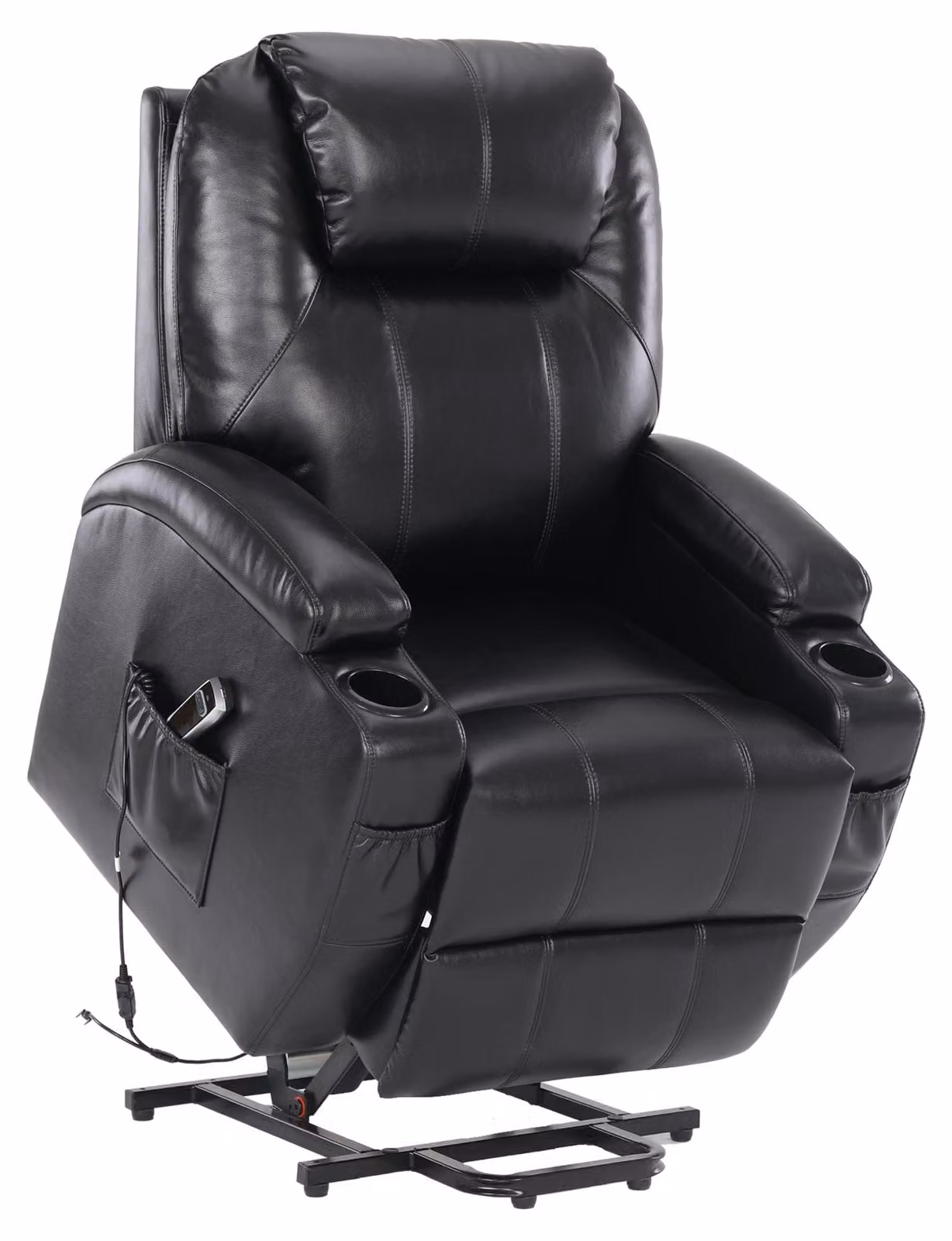Poltrona reclinabile elettrica con supporto per alzarsi, rivestita in ecopelle, colore nero