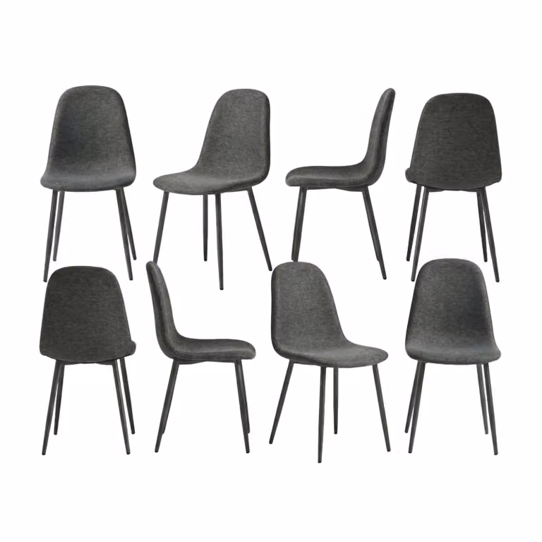 Set da 8 sedie da pranzo Meubles Cosy con morbido rivestimento in tessuto grigio – comode sedie in stile scandinavo con gambe in metallo abbinate – CHARLTON