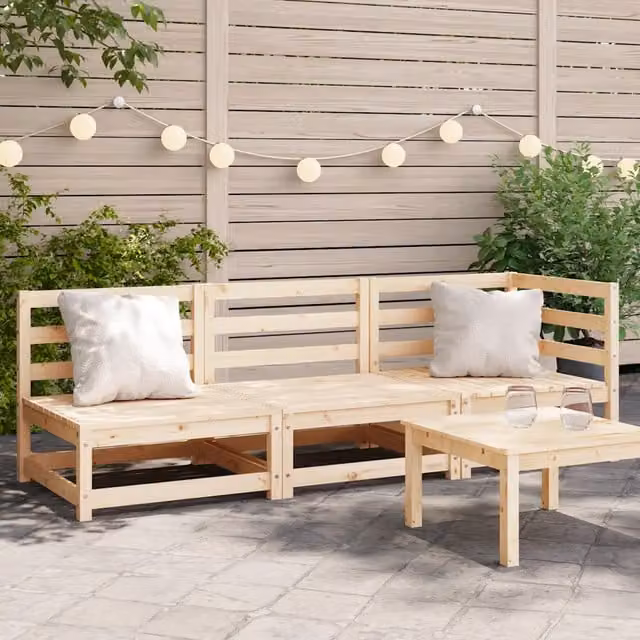Divano da giardino a 3 posti vidaXL in legno massello di pino con cuscini inclusi