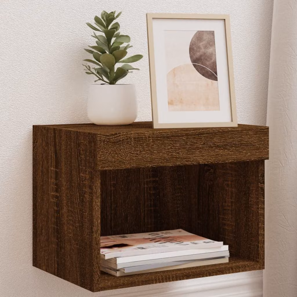 Set di 2 comodini da parete vidaXL con luci LED integrate, colore rovere marrone, stile moderno