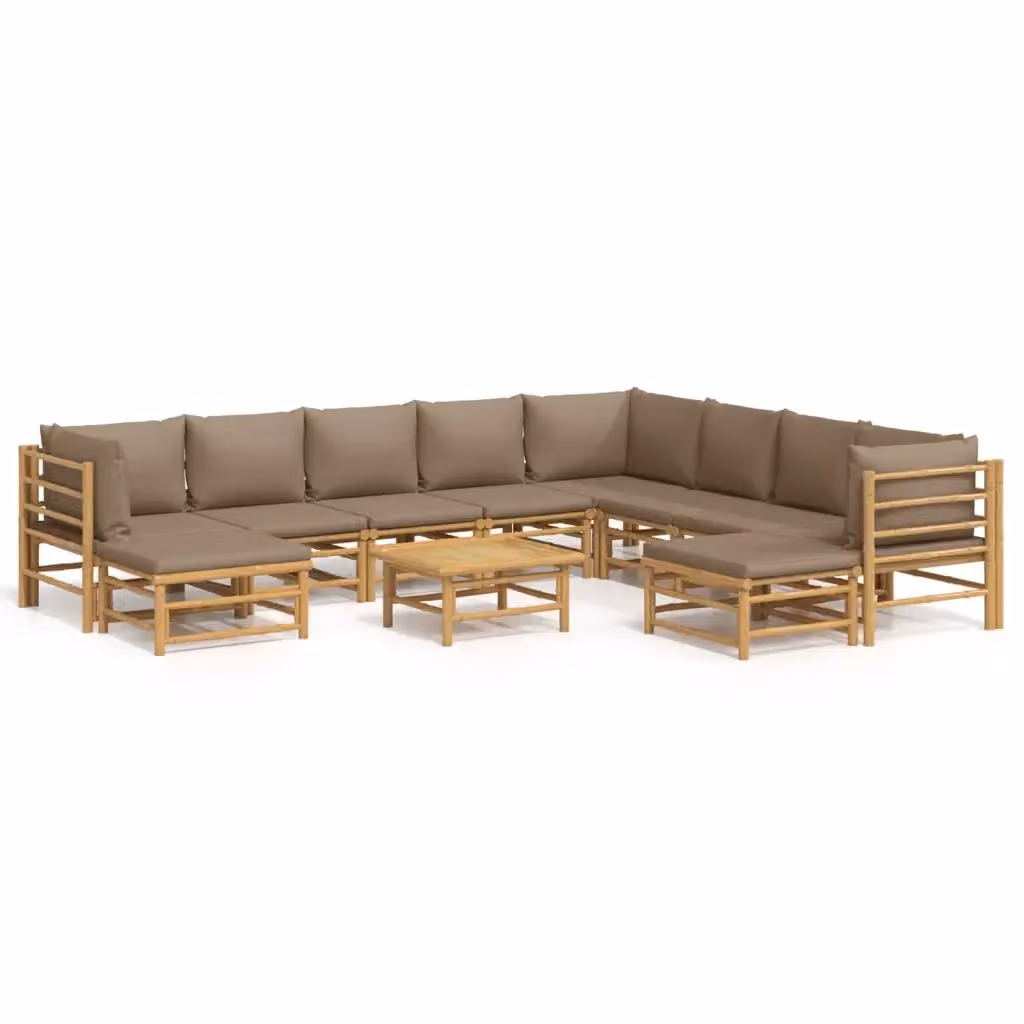 Set Salotto da Giardino vidaXL in Bambu con 11 Pezzi e Cuscini Beige – 2