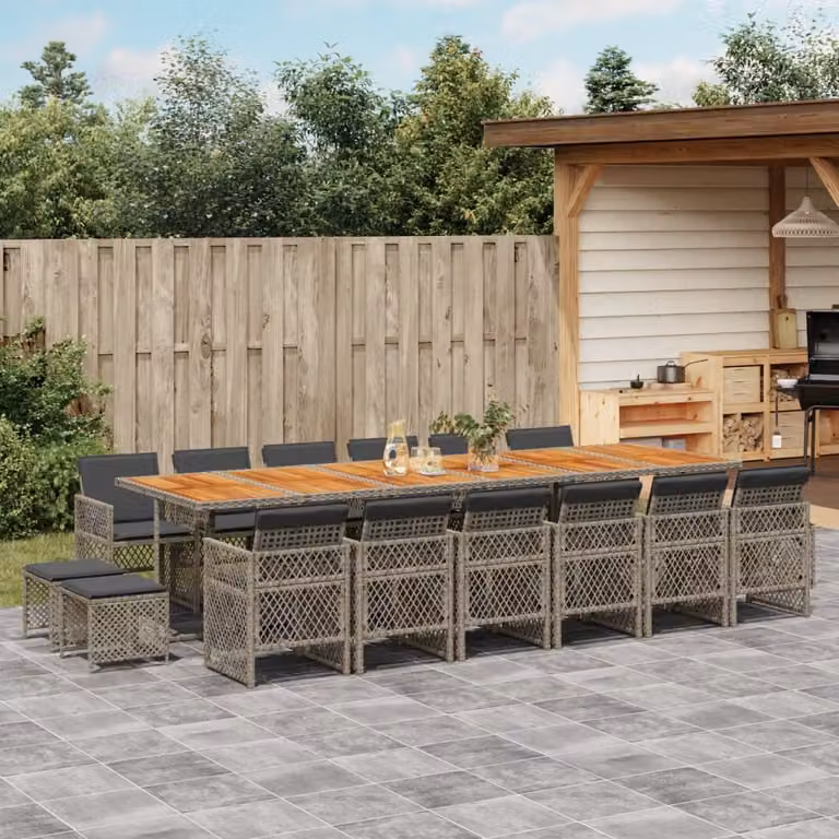 Maison Exclusive - Set da Pranzo da Giardino 17pz con Cuscini Grigio in Polyrattan