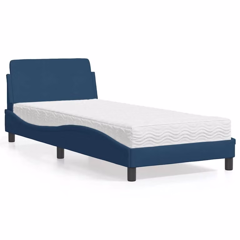 Letto con Materasso Dover vidaXL in Tessuto Blu e Bianco L/P: 80 x 200 cm