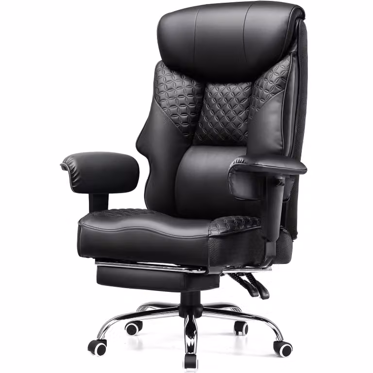 COMHOMA sedia da gioco per persone alte e pesanti, sedia da ufficio ergonomica fino a 180 kg, cuscino di seduta 3D, regolabile con poggiapiedi, Finto cuoio, nero
