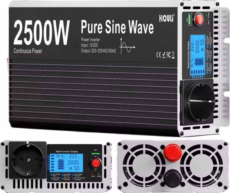 Inverter, onda sinusoidale pura, display LCD, 2500 W (a), 24 V (a), 220-230 V, 50 Hz (c)