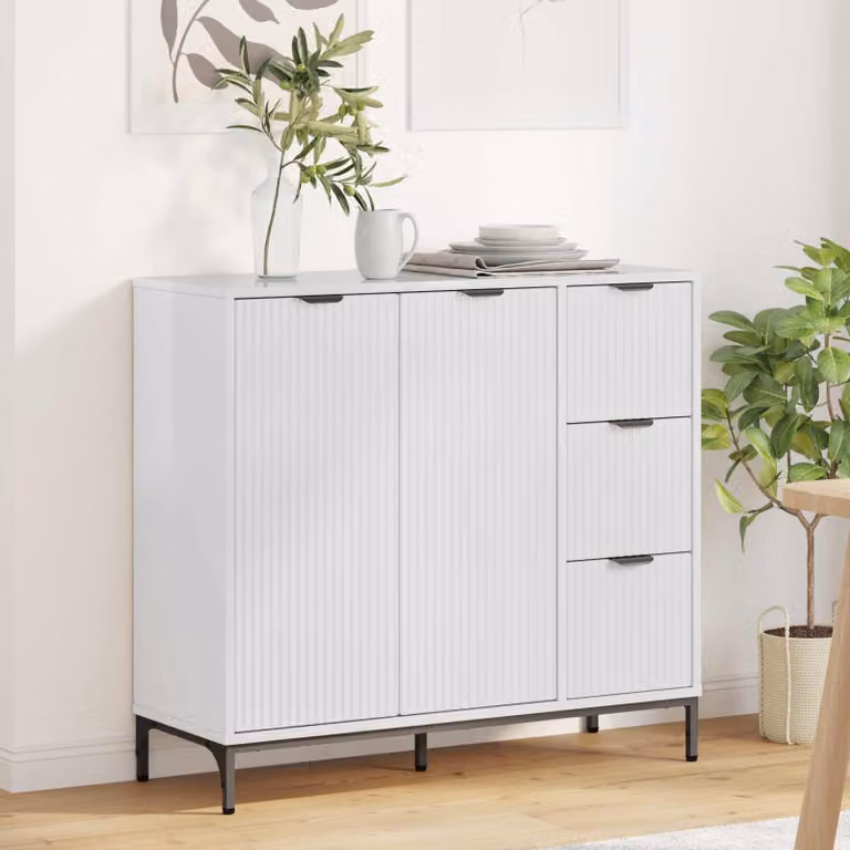 vidaXL Credenza Moderna Bianco Lucido in Legno MDF L: 89,5 cm, P: 33 cm, H: 82 cm