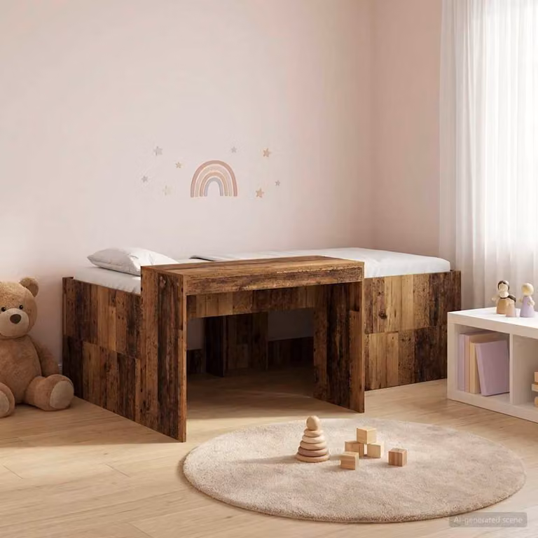 Letto alto per bambini con scrivania vidaXL in legno color rovere e marrone L/P/H: 193 x 90 x 120 cm