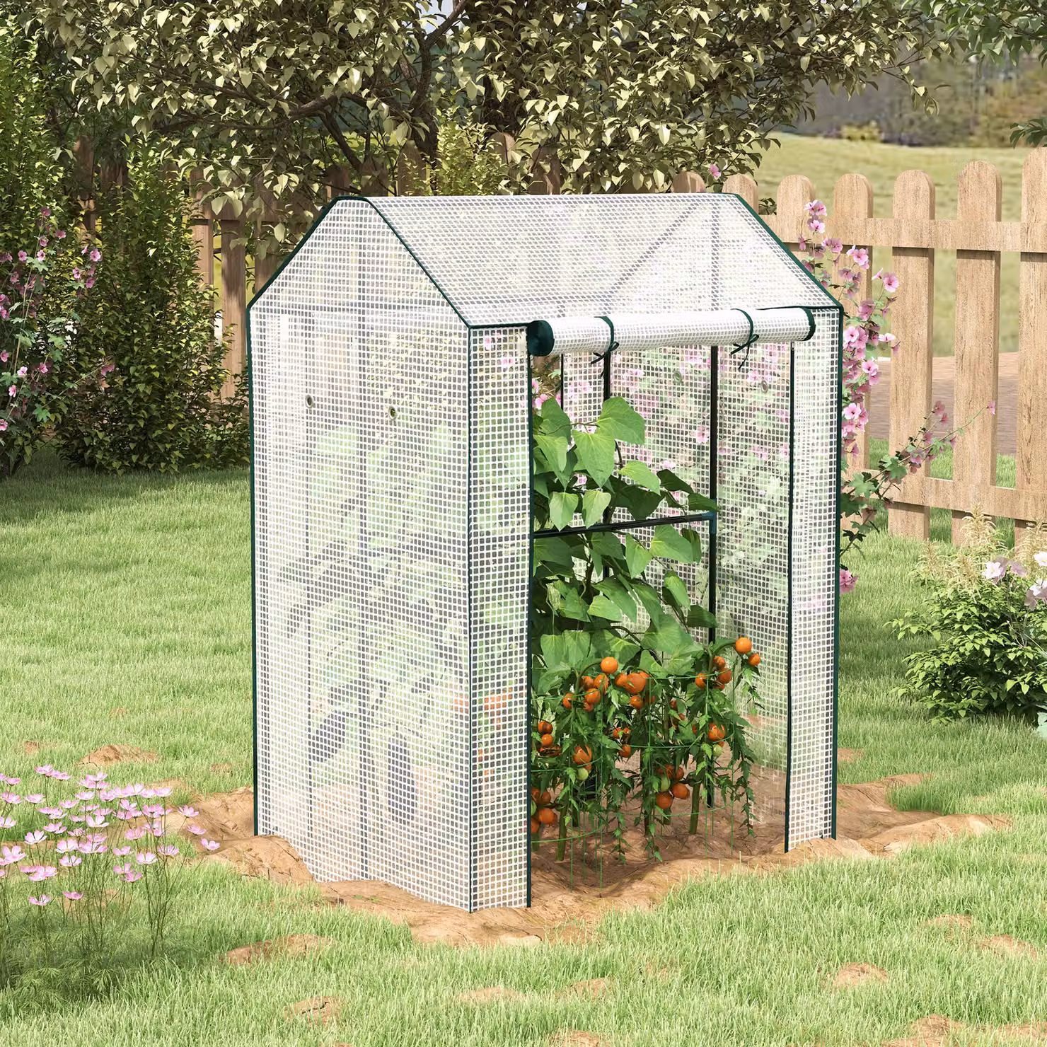 Outsunny Serra da Giardino con Copertura in PE, 2 Zone Separate e Porte Avvolgibili, L/P/H: 100 x 80 x 150 cm – 2