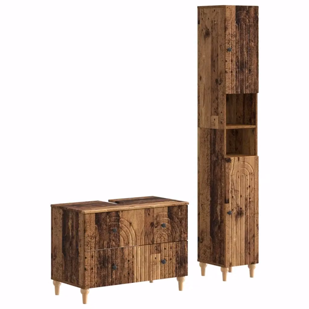 Set di mobili da bagno vidaXL composto da armadietto a muro e mobile lavabo in legno marrone stile moderno – 2
