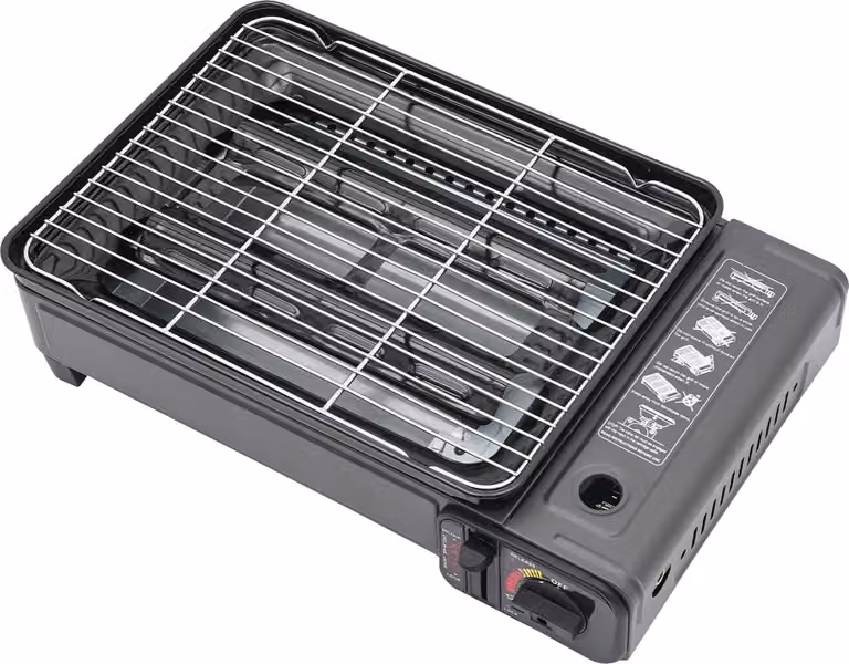 Griglia a gas, design portatile, controllo della fiamma regolabile, colore nero