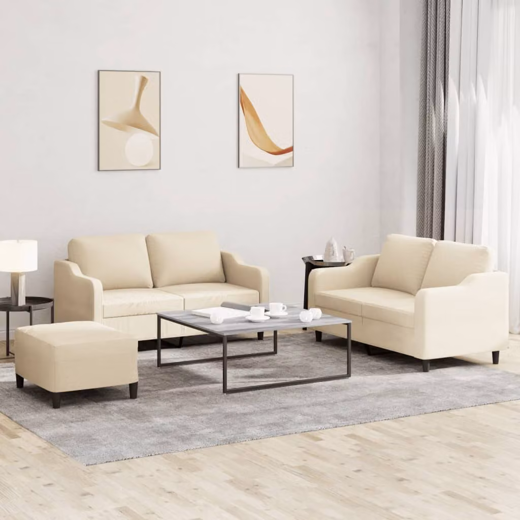 Set di divani 3 pezzi vidaXL in tessuto beige con cuscini per soggiorno moderno – 1