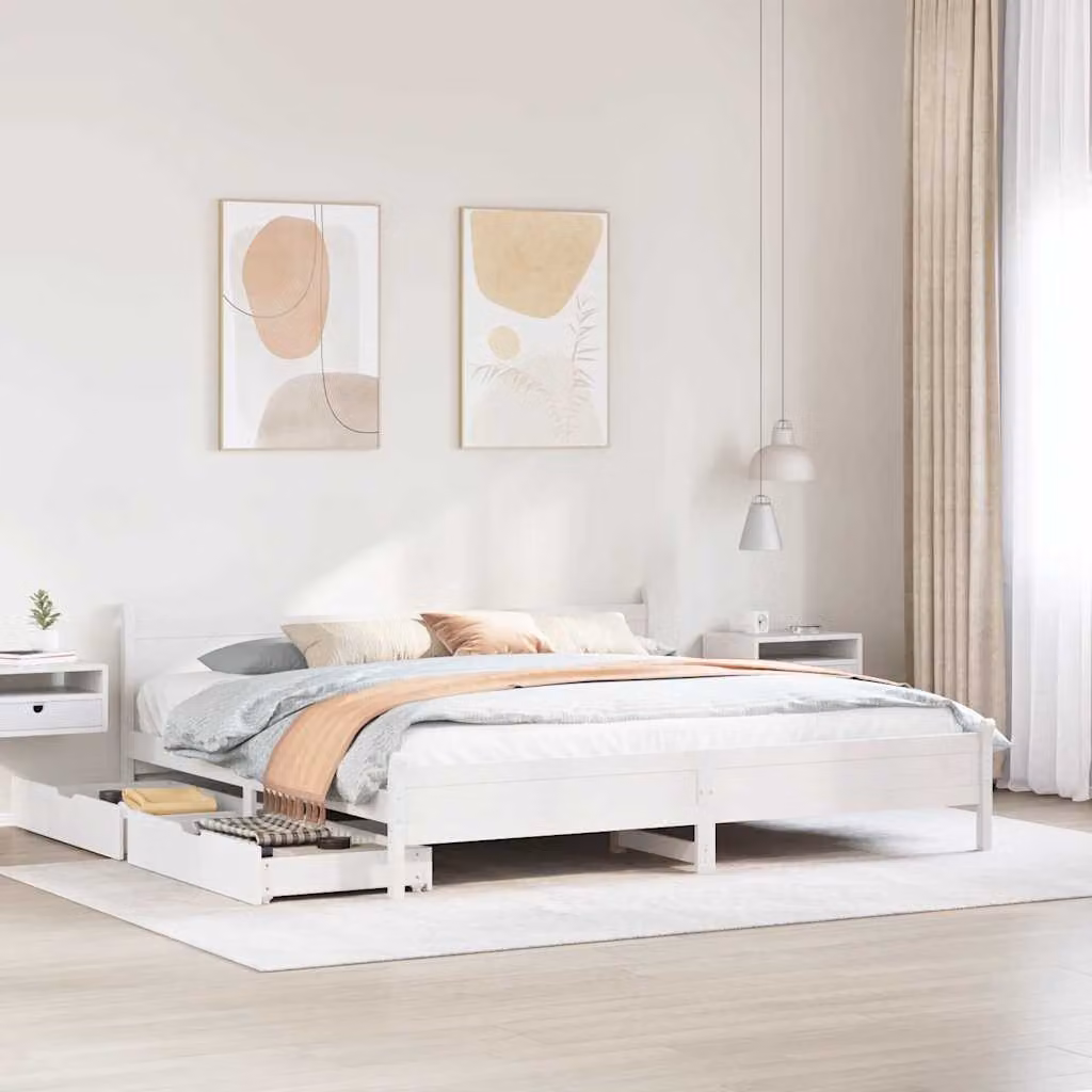 vidaXL Giroletto in legno massello di pino bianco con doghe piatte fissate L/P/H: 200 x 200 x 72 cm
