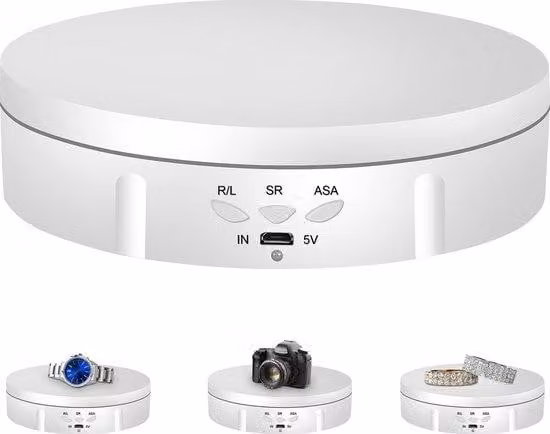 Piattaforma girevole automatica per fotografia - Piattaforma girevole a 360 gradi - Supporto per gioielli e orologi - Bianco