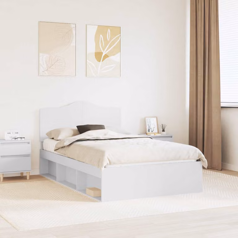 Struttura del letto vidaXL in pino massello bianco con doghe in legno L: 120 cm, P: 200 cm, H: 123 cm