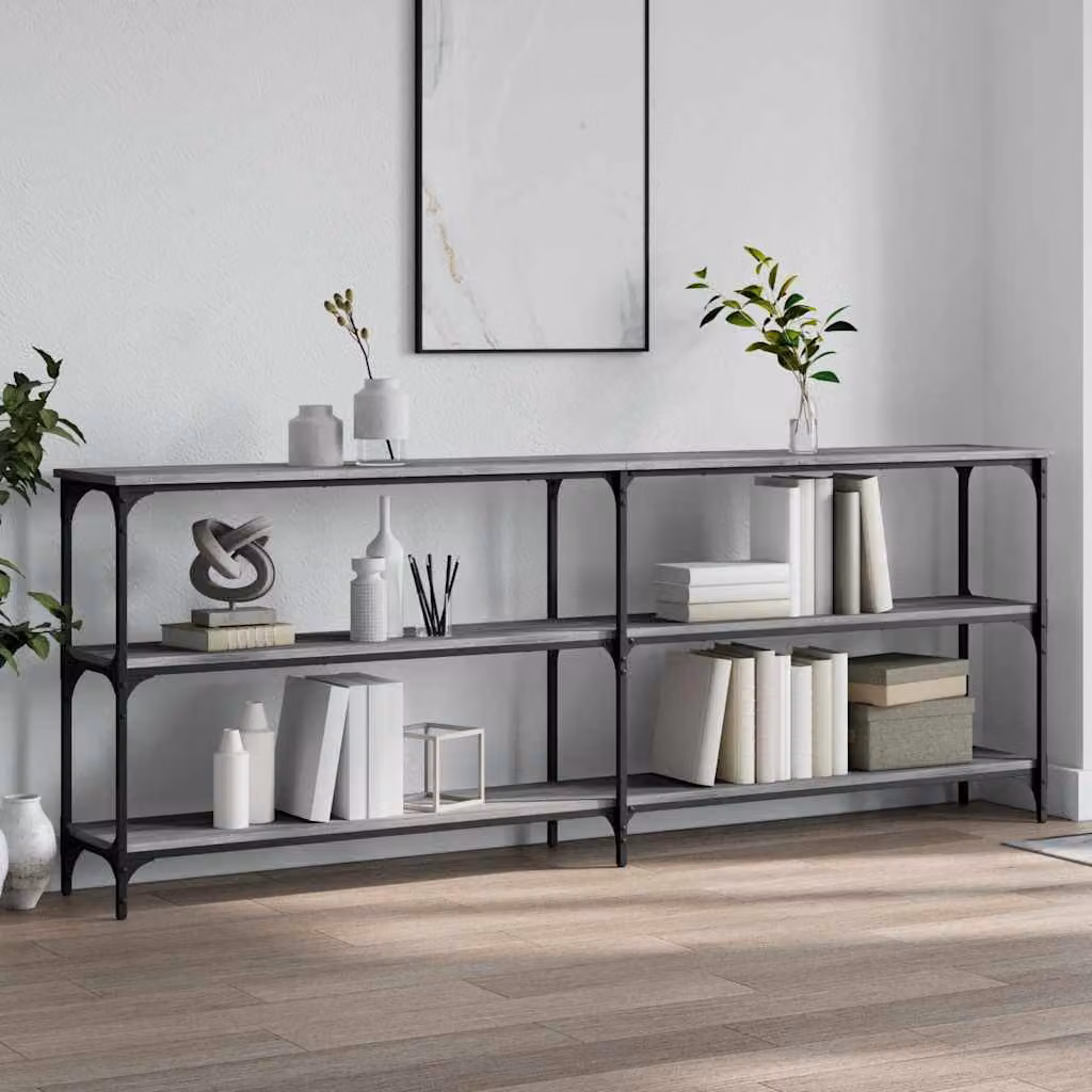 vidaXL Tavolo Consolle in Legno Grigio con Stile Industriale L: 200 cm, P: 29 cm, H: 75 cm